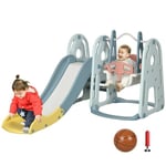 HOMCOM Portique Enfant Toboggan et balançoire avec Panier de Basket-Ball Aire de Jeux 3 en 1 Usage intérieur et extérieur dim. 190 x 150 x 100 cm Blue