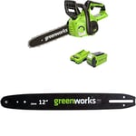 Greenworks 40V 30cm Tronçonneuse avec Batterie 40V 2Ah et Chargeur-G40CS30IIK2 + Greenworks barre de remplacement de 30 cm