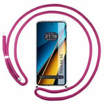 Tumundosmartphone Étui pendentif transparent pour Xiaomi Poco X6 5G avec cordon rose fuchsia