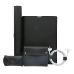 Etui en PU 5-en-1 avec rangement des câbles, adaptateur secteur et tapis de souris noir pour votre Macbook 15 inch