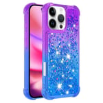 SKALO iPhone 16 Pro Max Juoksuhiekka Glitter Sydämet TPU kuori - Violetti-Sininen