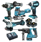 Combopack LXT 18V: DDF486 + DTD153 + DHR243 + DGA506 + DJV181 + 3x BL1850B + 1x DC18RC - Makita DLX5071TJ