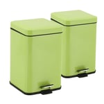 SOGA 2X 12L Foot Pedal Stainless Steel Rubbish Recycling Garbage Waste Trash Bin Square Green - Kitchen Bins - RubbishBinSquare12LGreenX2