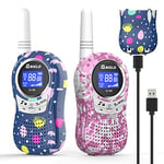 QNIGLO Walkie Talkies Rechargeable for Kids, Long Distance PMR Walkie Talkies Fun Toys Birthday Presents Xmas Gifts for 4 5 6 7 8 9 10 Year Old Girls Boys Children Adult Outdoor Game Camping Pink/Blue