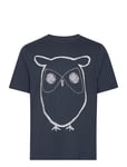 Regular Big Owl Front Print T-Shirt Blue Knowledge Cotton Apparel