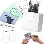 Mini Imprimante Portable, 300 DPI Imprimante Thermique de Poche, Imprimante Photo Compatible avec Smartphone et Tablette, Idéal pour Les études, Les Photos, Les Cadeaux - Blanc