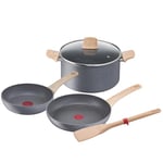 Tefal Lot de 5 pièces, Faitout 24 cm + poêles 20/24 cm + spatule, Induction, Revêtement antiadhésif, Thermo-Signal, Cuisson saine, Fabriqué en France, Natural Force G2669282