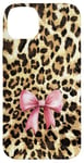 iPhone 14 Plus Leopard Cheetah Pattern With Light Pink Bow Coquette Girl Case