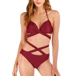 Womens High Waisted Swimsuits Sexy Cross Straps Solid Color Cross V Waist Baithing Suits High Waist Back Lace Up Quick Dry Open Back Top with Shorts Two Piece Swimsuits