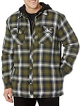 Dickies Mens Fleece Hooded Flannel Shirt Jacket With Hydroshield, Black/Dark Olive/Antique White Ombre, X-Large Big Tall