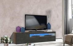 Dmora - TV stand Claudio, Low sideboard for living room, TV stand base, 100% Made in Italy, cm 150x40h37, Maple and Slate, with LED light