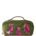 Elizabeth Scarlett Wild Tiger Fern Green Velvet Open Flat Makeup Bag