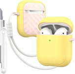 Étui pour AirPods Case Cover avec kit de Nettoyage, Housse de Protection complète Contre Les Chutes avec lanière, Couleur Macaron Jeune pour Airpods 2/1 gén,Jaune/Rose