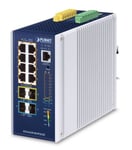 PLANET IP30 DIN-rail Industrial L3 Håndtert Gigabit Ethernet (10/100/1000) Strøm over Ethernet (PoE) Blå, Grå