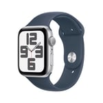 Apple Watch SE GPS Boîtier en Aluminium Argent de 44 mm avec Bracelet Sport Bleu Orage S/M