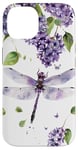 iPhone 14 Dragonfly Surrounded by Lilac Flowers and Leaves Case