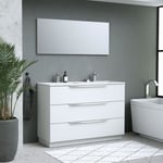 Ensemble Meuble salle de bain 120 - Vasque + 3 tiroirs + miroir - Blanc - ZOOM