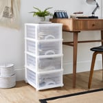 Plastic 4 Drawer Storage Tower Unit White