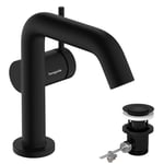 hansgrohe Tecturis S Fine - Mitigeur de lavabo avec tirette et vidage, économie d'énergie (CoolStart), Robinet salle de bain avec hauteur sous bec 110mm, économie d'eau (EcoSmart+), Noir mat, 73323670