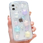 HZLFCZL Coque Compatible avec iPhone 11 Cute Dessin animé à Paillettes 3D Color Étoiles en Cristal cœur pour Femmes et Filles Kawaii Jolie Coque de Transparente Phone Case-Color Star