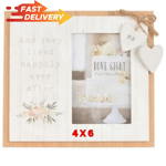 Wedding Gift Mr & Mrs Love Story Wooden Photo Frame 'Happily Ever After' 4" x 6"