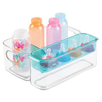 mDesign Baby and Nursery Storage Container - BPA-Free Plastic Kitchen Storage Trays for Baby Food, Bottles and Utensils - Adjustable Kitchen Organiser for Baby’s Mealtime Essentials - Clear/Aqua