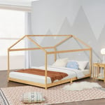 Lit cabane Vindafjord pour enfant 140 x 200 cm forme maison bambou naturel [en.casa]