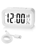 MOXTOYU Rechargeable Alarm Clock, Digital Alarm Clock Mains Powered Bedside with