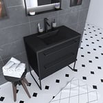 AURLANE Meuble de Salle de Bain 80x50cm - 2 tiroirs - Vasque résine Noire Effet Pierre - STRUCTURA F051