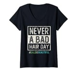 Womens NEVER BAD HAIR DAY Bald Is Beautiful Breast Cancer Survivor V-Neck T-Shirt