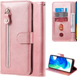 DodoBuy Zipper Case for Oppo Find X2 Lite, Magnetic Flip PU Leather Wallet Cover Zip Packet with TPU Silicone Inner Shell Card Slots Stand - Rose Gold