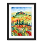 Artery8 Landscape Of Tuscany House On The Hill Folk Art Artwork Framed Wall Art Print 18X24 Inch