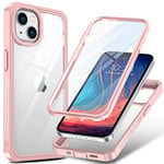 ANTSHARE for iPhone 14 Case, Shockproof Protective iPhone 14 Cover with [Built-in Tempered Glass Screen Protector], 360 Full Body Protective Clear Back Case for iPhone 14 & iPhone 13 6.1" - Pink