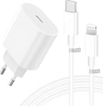 Chargeur C-L Rapide [Certifié Mfi] Pour Iphone 15/15 Pro/15 Pro Max/15 Plus/14/13/12/11/Se/Xs/Xr/Airpods, 20w [Lot De 3] Prise C-L Adaptateur Et Cable C-L Vers Lightning [1m+2m]