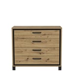 Forte Trondheim Commode à 4 tiroirs en Bois Artisanal/Panneau, 104,7 x 81,3 x 41,5 cm, d'ingénierie Métal Plastique, Chêne Artisan/chêne Noir, 104,7 x 81,3 x 41,5 cm