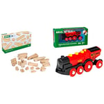 BRIO World 50 Piece Train Track Pack for Kids Age 3 Years Up & World Mighty Red Action Locomotive Battery Powered Toy Train for Kids Age 3 Years Up - Compatible with Most BRIO Railway Sets