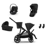 cybex GOLD Black Black Black i-Size Black Black Søskensett Gazelle S Moon inkl. barnevogntilbehør Gazelle S Cot Moon, bilbarnestol Cloud G Plus Moon Plus, S-seteenhet Moon og S-adapter