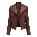 Veste Pu Cuir Femme De Marque Luxe Uni En Slim Blouson Femmes Moto Vêtements Manteau Noirfbcn79