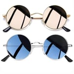 Joopin Lunette de Soleil Ronde Polarisée pour Homme et Femme 2 Pack Lunettes de Soleil Rétros Hippie Style Argenté Noir et Rose