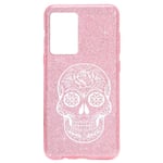 Coque Iphone 12 MINI paillettes rose mort blanc mexicaine calavera