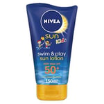 NIVEA SUN Kids Swim & Play Sun Lotion (150ml ) Sunscreen with SPF 50+, Kids Sun