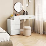 Wishdor - Coiffeuse blanc 90 x 40 x 64 cm avec 5 tiroirs, sans miroir ni tabouret, motif vagues