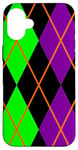 Coque pour iPhone 16 Plus Clowncore Halloween Losanges Plaid Violet Vert Clown Jester