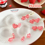 4pcs Star Heart Shape Spiral Hair Ties Red White Checked Hair Clips