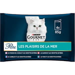 GOURMET PERLE | LES PLAISIRS DE LA MER | Chat Adulte | Pâte | Poisson De L'océan, Carrelet, Saumon, Thon | Lot de 12 de 4 x 85 g| Sachet fraicheur