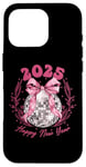 Coque pour iPhone 16 Pro Ruban rose boule disco du Nouvel An 2025 | Happy New Year Party