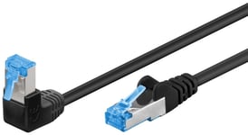 Goobay Netværkskabel CAT 6A vinklet 1x 90°, S/FTP (PiMF), sort, 3 m kobberleder (CU), halogenfri kabelkappe (LSZH), snaplås på toppen