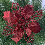 Christmas Poinsettia Glitter Flower Xmas Tree Hanging Decor Party Ornament-7 Red 1Pc