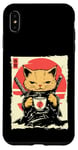 Coque pour iPhone XS Max Kawaii Samurai Cat Drinking Coffee, Ninja Cat for Cats Lovers