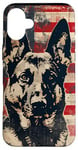 Coque pour iPhone 16 Plus Drapeau blanc moderne rayé patriotique berger allemand américain